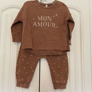 Rylee + Cru Brown 'Mon Amour' Kids Tee and Pant Set